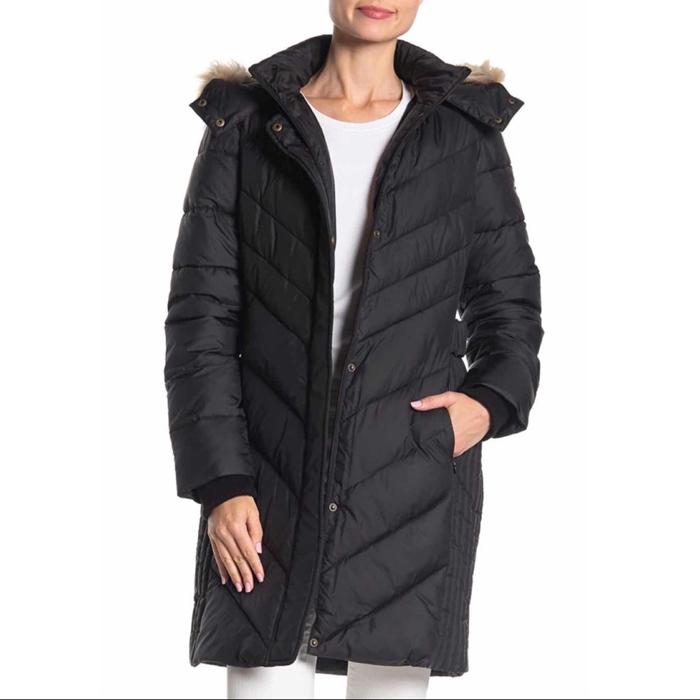 Larry Levine Hooded Black Puffer Jacket NWT